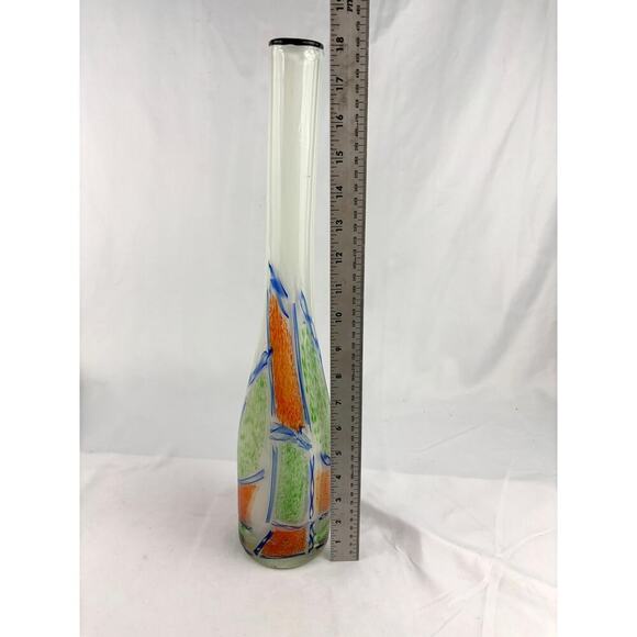 VTG Murano Scavo Multi-Colored Cased Art Glass Vase Narrow Neck 18" MCM 1980s - Picture 5 of 12